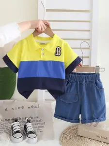 INCLUD Boys Colourblocked Polo Collar T-Shirt With Shorts
