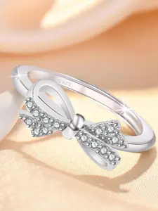 MYKI Picturesque Stainless Steel Silver-Plated Stones-Studded Adjustable Finger Ring