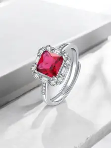 MYKI Fascinating Stainless Steel Silver-Plated Stones-Studded Adjustable Finger Ring