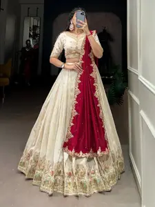 Aika Embroidered Semi-Stitched Lehenga & Unstitched Blouse With Dupatta