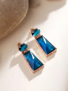 ASMITTA JEWELLERY Rose Gold-Plated Artificial Stone Studded Geometric Shaped Drop Earrings