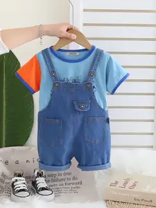 INCLUD Boys Printed Round Neck Dungaree With T-Shirt