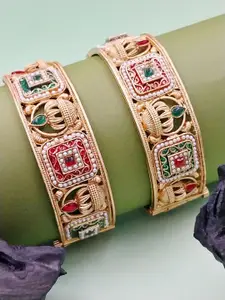 AARNAA Set Of 2 Gold-Plated Kundan Studded Bangles