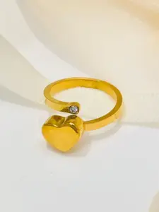 MYKI Divine Stainless Steel Gold-Plated Stone-Studded Adjustable Finger Ring