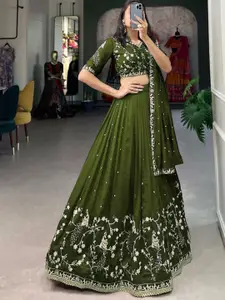 A TO Z CART Ethnic Embroidered Semi-Stitched Silk Lehenga & Unstitched Blouse With Dupatta