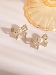 YouBella Gold-Plated Artificial Stones Studded And Beaded Bow Shaped Studs