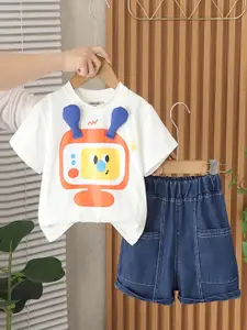 INCLUD Boys Graphic Printed Round Neck T-Shirt With Shorts