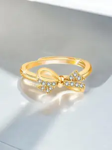 MYKI Picturesque Stainless Steel Gold-Plated Stones-Studded Adjustable Finger Ring