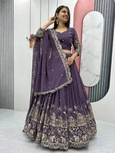 JULEE Embroidered Semi-Stitched Silk Lehenga & Unstitched Blouse With Dupatta