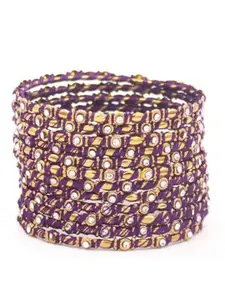 leshya Set Of 12 Artificial Stones and Beads Studded Thread Bangles