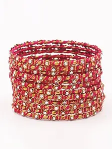 leshya Set Of 12 Artificial Stones and Beads Studded Thread Bangles