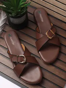 DIVASTRI Women Slip-On Open Toe Flats With Buckle