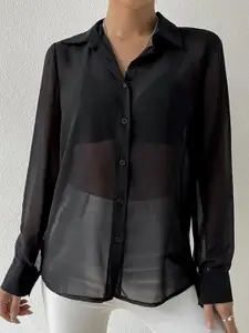 DressBerry Women Relaxed Semi Sheer Casual Shirt