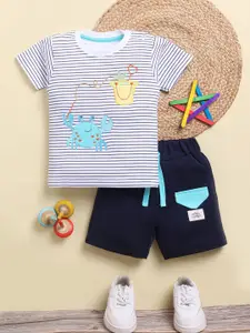 Toonyport Boys Striped Round Neck Pure Cotton T-shirt With Shorts