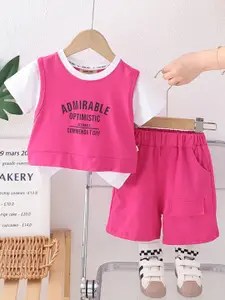 INCLUD Boys Typography Printed Round Neck T-Shirt With Shorts