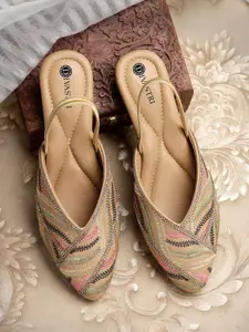 DIVASTRI Women Solid Synthetic Casual Pointed Toe Mules Flats With Embroidered