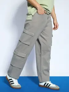 Urbano Fashion Men Grey Loose Baggy Fit Cargo Chino Pant with 8 Pockets Stretchable