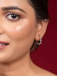 Niscka Silver-Plated Artificial Beaded Circular Shaped Hoop Earrings