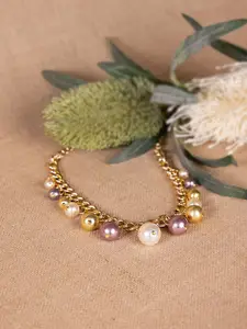 Senshi Brass Gold-Plated Pearls Beaded Statement Necklace