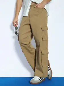 Urbano Fashion Men Khaki Loose Baggy Fit Cargo Chino Pant with 8 Pockets Stretchable