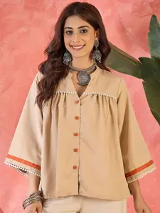 Sangria Mandarin Collar Shirt Type Top