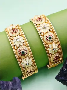 AARNAA Set Of 2 Gold-Plated Kundan Studded Bangles