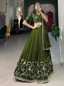 LADY SHOPI Embroidered Semi-Stitched Lehenga & Unstitched Blouse With Dupatta