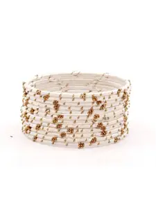 leshya Set Of 12 Artificial Stones and Beads Studded flower Design Thread Bangles