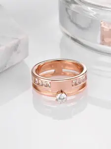 MYKI Exquisite Stainless Steel Rose Gold-Plated Stones-Studded Finger Ring