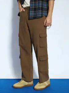 Urbano Fashion Men Brown Loose Baggy Fit Cargo Chino Pant with 8 Pockets Stretchable