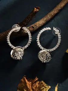 ASMITTA JEWELLERY Silver Plated American Diamond Studded Contemporary Hoop Earrings