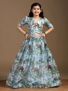 Sangria Girls Printed V-Neck Lehenga With Choli