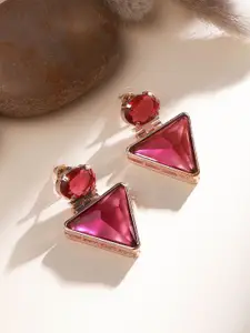 ASMITTA JEWELLERY Rose Gold-Plated Ruby Studded Geometric Shaped Drop Earrings