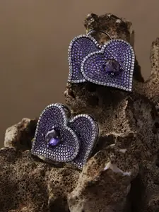 ASMITTA JEWELLERY Rhodium Plated Cubic Zirconia Studded Heart Shaped Studs