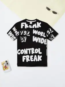 max Boys Typography Printed V-Neck Applique T-shirt