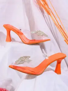 Froh Feet Women Orange Kitten Mid-Top Heel Peep Toes with Bows