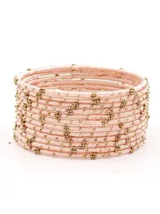 leshya Set Of 12 Artificial Stones and Beads Studded flower Design Thread Bangles