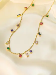 Jewels Galaxy Gold-Plated Crystals Studded Stainless Steel Minimal Necklace