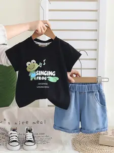 INCLUD Boys Frog Graphic Printed Round Neck T-Shirt With Shorts