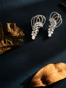 ASMITTA JEWELLERY Rhodium-Plated American Diamond & CZ Studded Contemporary Drop Earrings