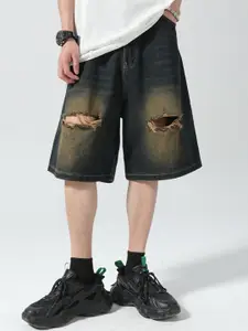 StyleCast x Revolte Men Loose Fit Knee Length Washed Denim Shorts