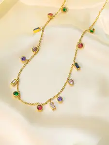 Jewels Galaxy Gold-Plated Crystals Studded Stainless Steel Minimal Necklace