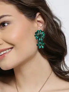 YouBella Gold-Plated Artificial Stones Studded Floral Shaped Drop Earrings