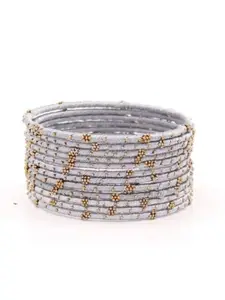 leshya Set Of 12 Artificial Stones and Beads Flower Design Thread Bangles