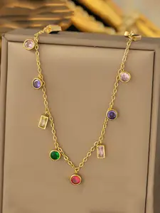 Jewels Galaxy Gold-Plated Crystals Studded Stainless Steel Minimal Necklace