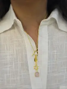 Studio Anviksha 18K Gold-Plated Quartz Studded Rose Charm Minimal Necklace