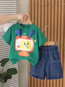 INCLUD Boys Graphic Printed Round Neck T-Shirt With Shorts