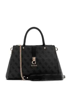 GUESS Printed PU Structured Satchel with Cut Work