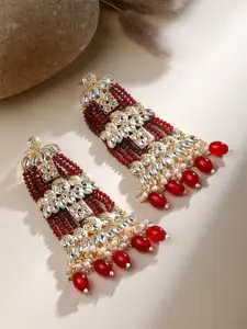 ASMITTA JEWELLERY Gold-Plated Kundan Studded & Pearls Beaded Floral Drop Earrings