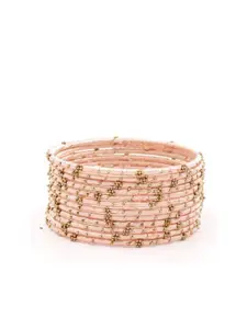 leshya Set Of 12 Artificial Stones and Beads Studded flower Design Thread Bangles